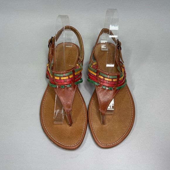 Raramuri Women's Size 9 Brown Colorful Leather Thong Sandals - Picture 3 of 10